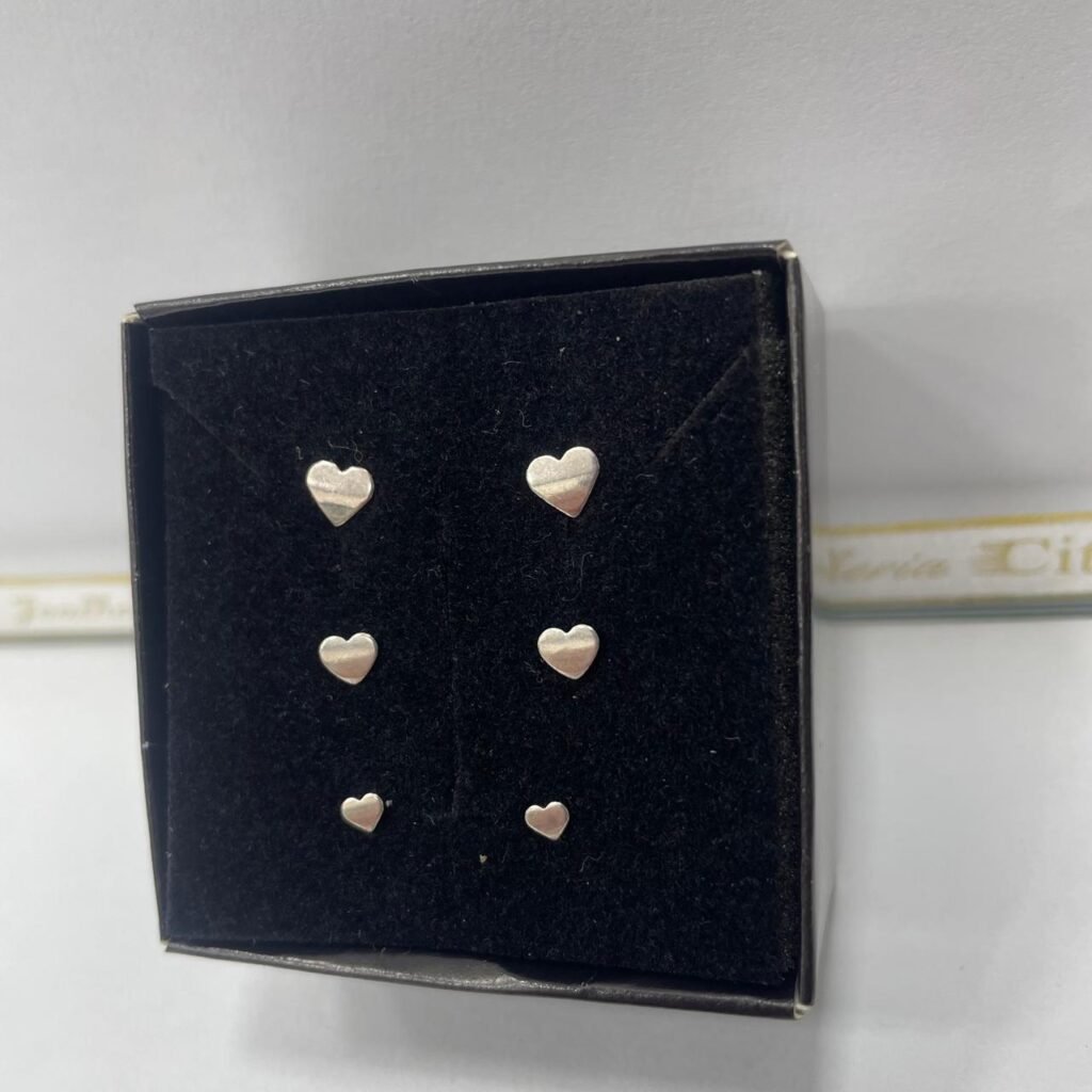 TRIO DE BRINCOS CORAÇAO EM PRATA 925- 82976