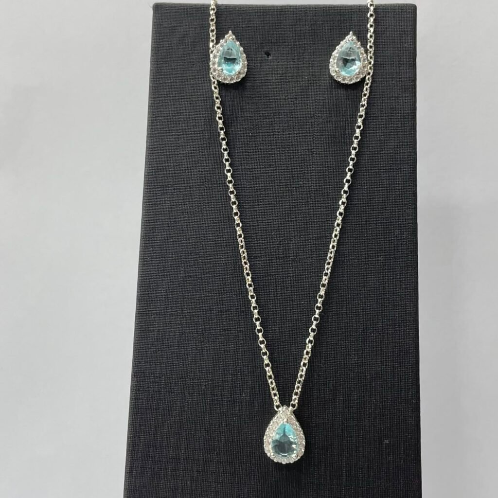 CONJUNTO GOTA AZUL PRATA 925