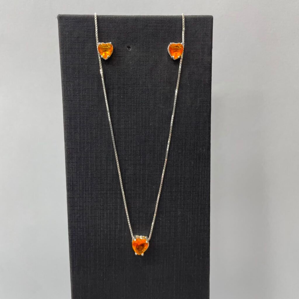 CONJUNTO PEDRA LARANJA EM PRATA 925