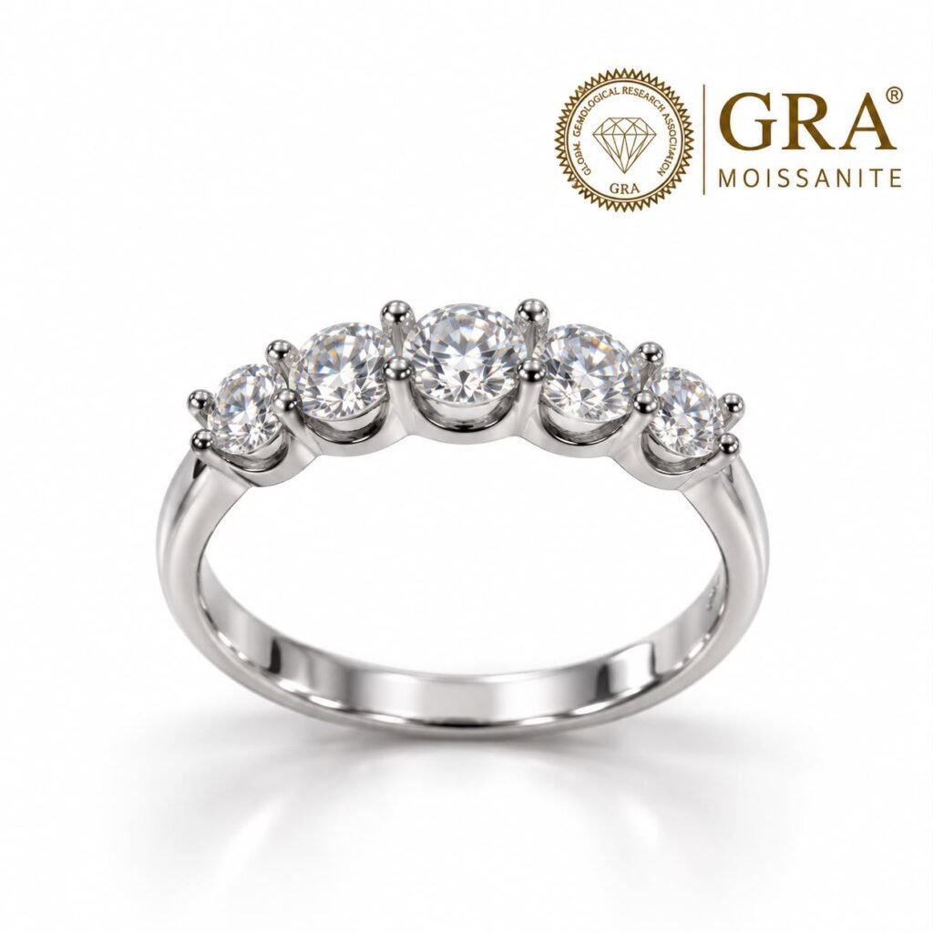 MEIA ALIANÇA PRATA 925 COM 5 PEDRAS MOISSANITE- 41200169-MA