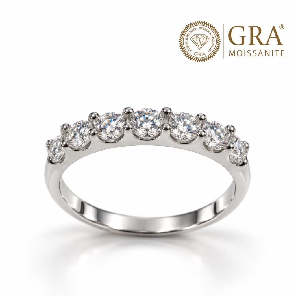 MEIA ALIANÇA EM PRATA 925 COM RÓDIO E MOISSANITE- 118880149012950