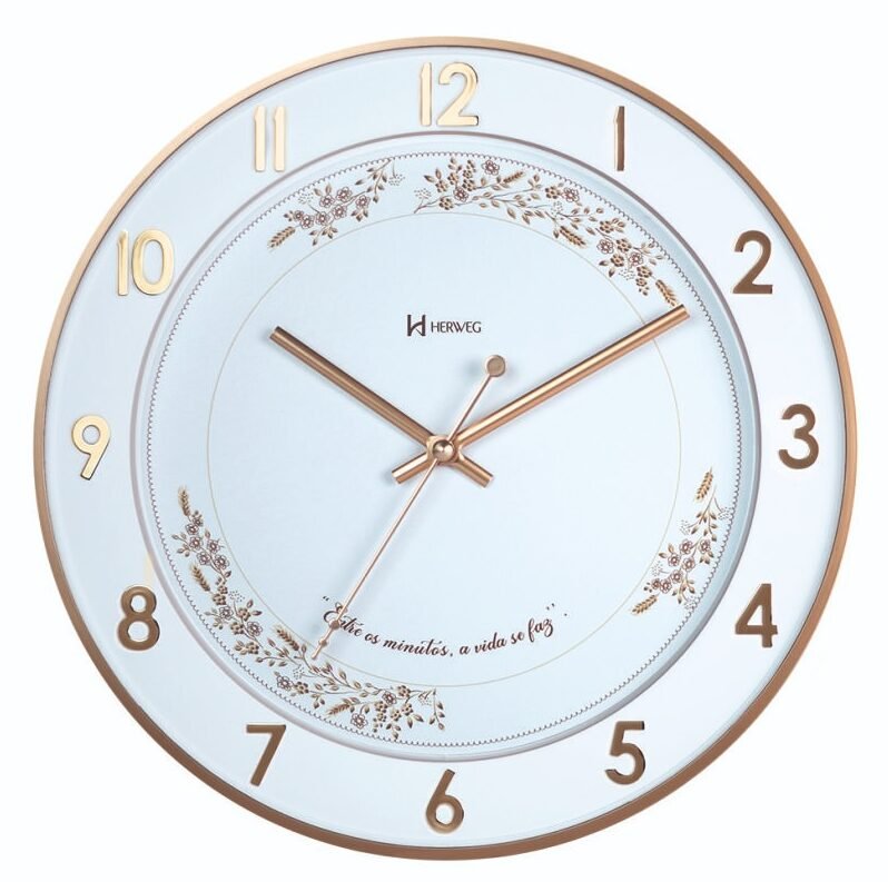 RELÓGIO DE PAREDE HERWEG QUARTZ COM FLORES E FRASE- 6872-DOU
