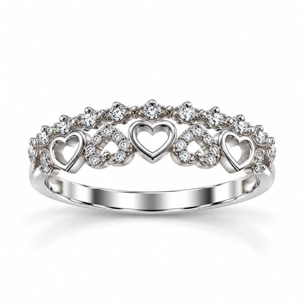 ANEL DOIS AROS EM PRATA 925 COM CORAÇÕES- 429039-AND